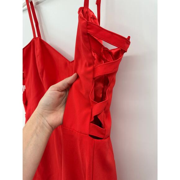 Theia Red Side Panel Sleeveless Sweetheart Sheath Dress Size 14 - Picture 5 of 7